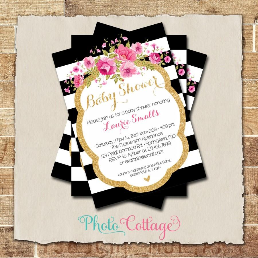 Mariage - Baby Shower Invitation, Glitter Gold, Pink Invitation, Baby Shower Invitations, Black and Gold Invites, Baby Girl Shower Invitation, BBS125