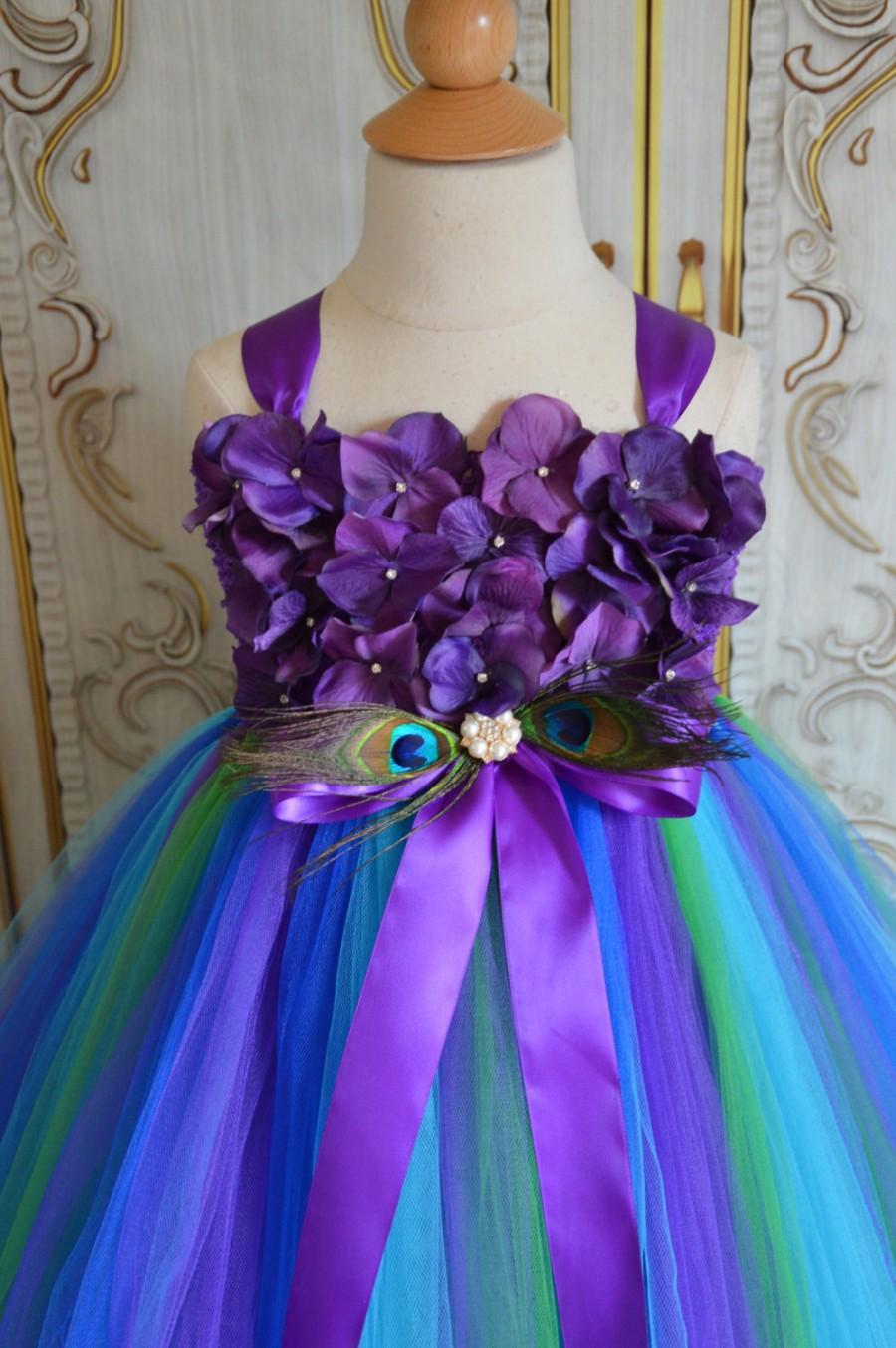 زفاف - Purple Peacock Hydrangea flower girl tutu dress