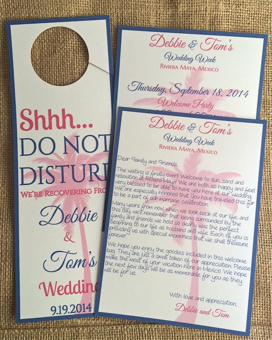 Свадьба - Wedding Welcome Bag combo for Destination Wedding- Welcome Letters, Itineraries, Door Hangers with Palm Tree design