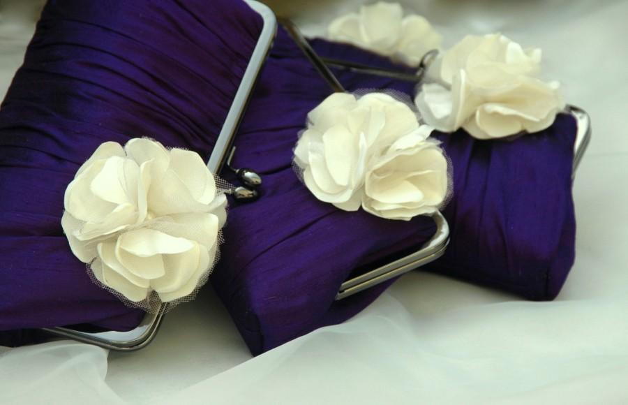 Wedding - SALE- Gathered Kisslock w/ Bloom-- Bridesmaid Clutch- Bridal Purse- Wedding Clutch (Choose Your colors)