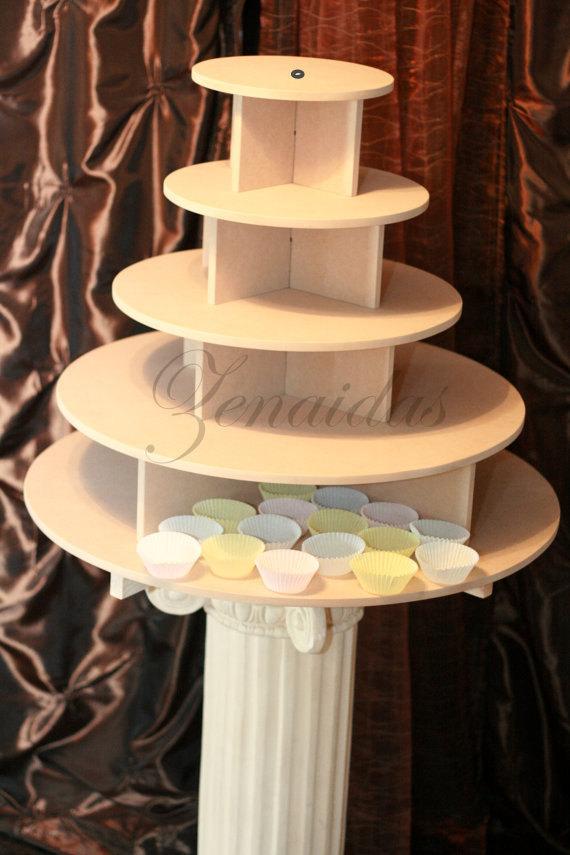 Mariage - Cupcake Stand Large Round 150 Cupcakes Threaded Rod and Freestanding Style MDF Wood Unpainted Cupcake Tower Display Stand Birthday Wedding