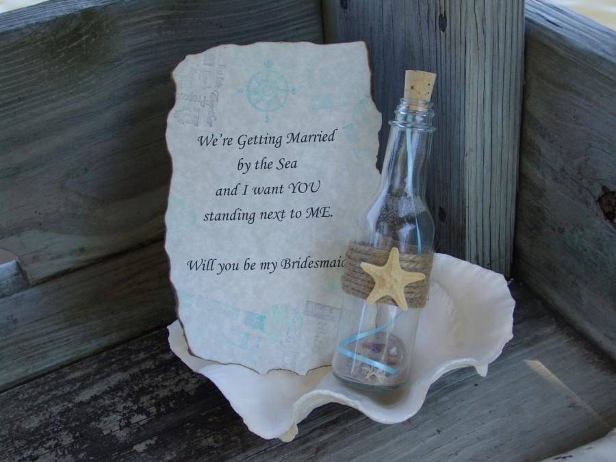 Hochzeit - Will You Be My Bridesmaid Maid of Honor Flower Girl Message In a Bottle- Destination or Beach Wedding