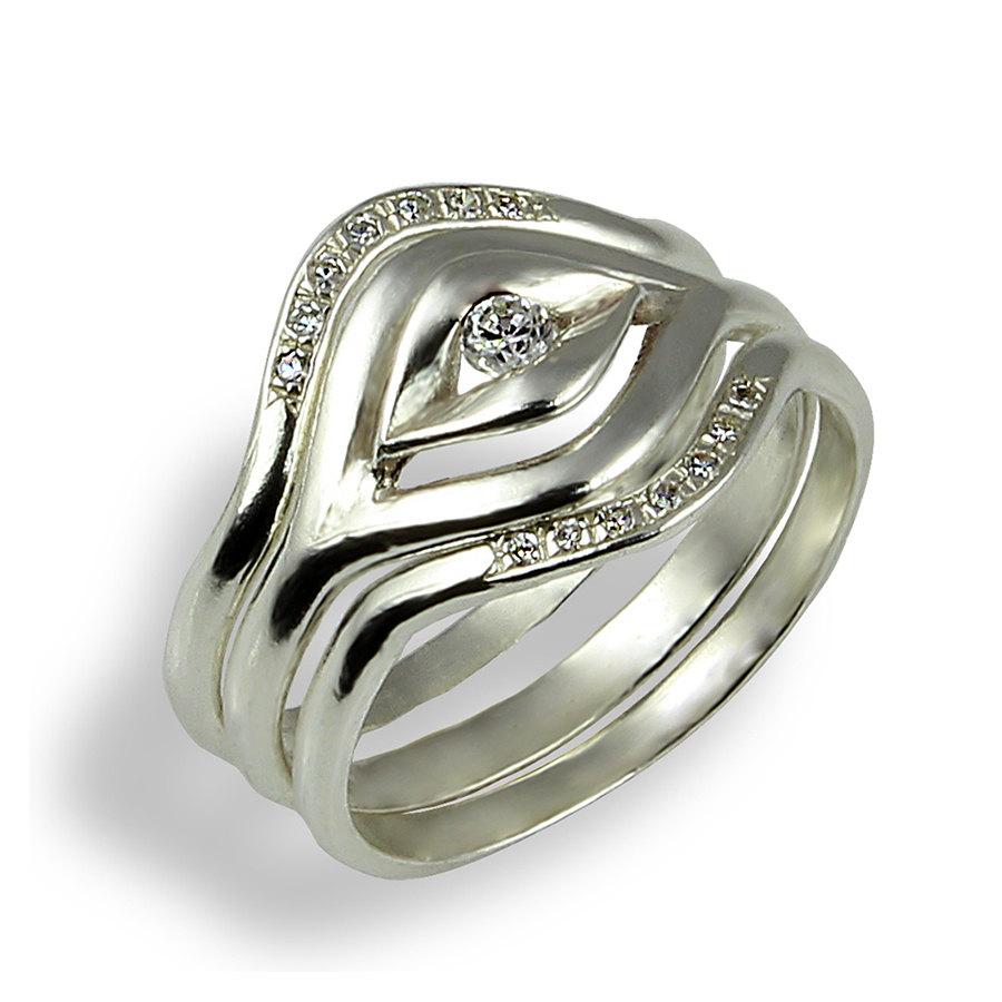 Hochzeit - Bridal Engagement Ring Set , Diamond Engagement Ring , White Gold , Engagement  Band Set , Diamond Band Set , Wedding Band Set , Stacking