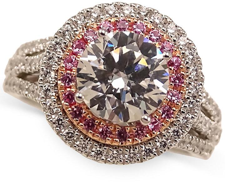 Wedding - Marchesa Pink and White Diamond Halo Certified Engagement Ring (3 ct. t.w.) in 18k White Gold