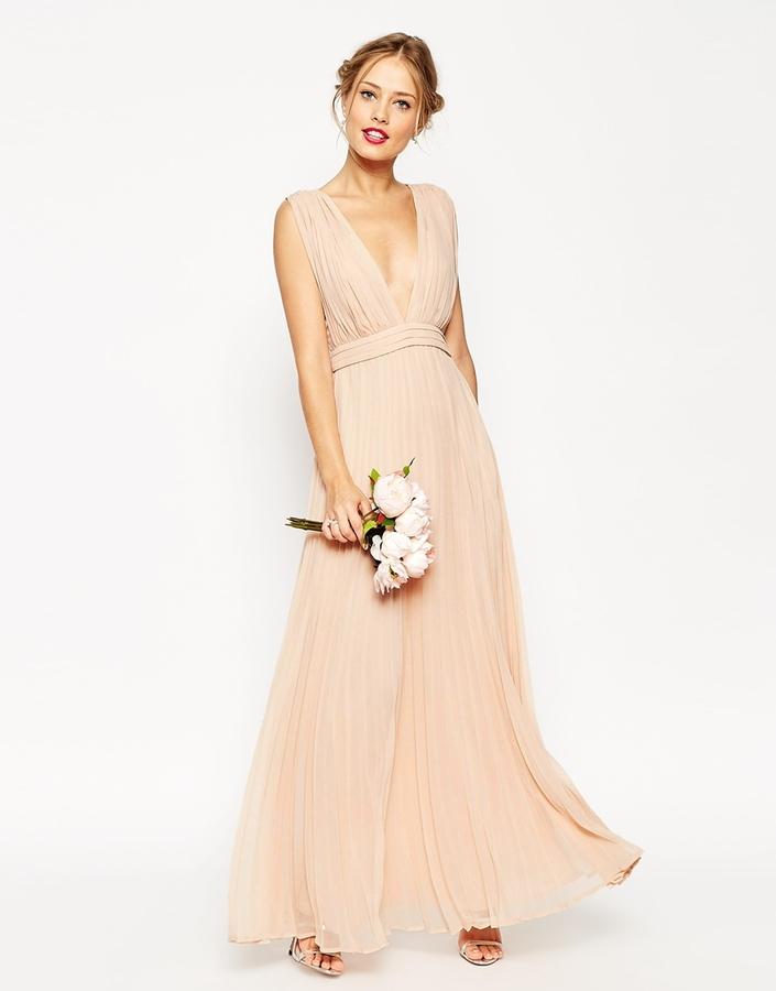 Hochzeit - ASOS WEDDING Deep Plunge Super Full Pleated Maxi Dress