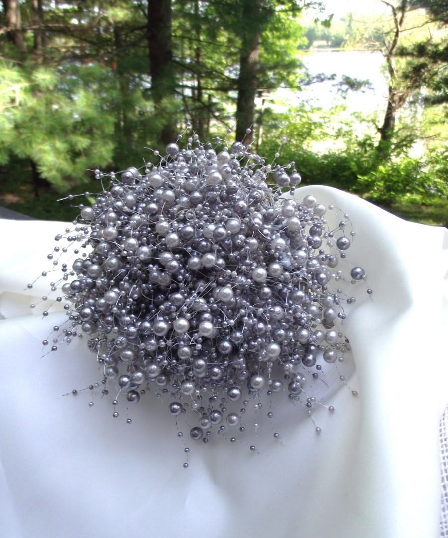 Mariage - grey pearl wedding bouquet, grey bridal bouquet, bridesmaid bouquet, florist made, grey pearls, alternative bouquet, etsy wedding bouquet