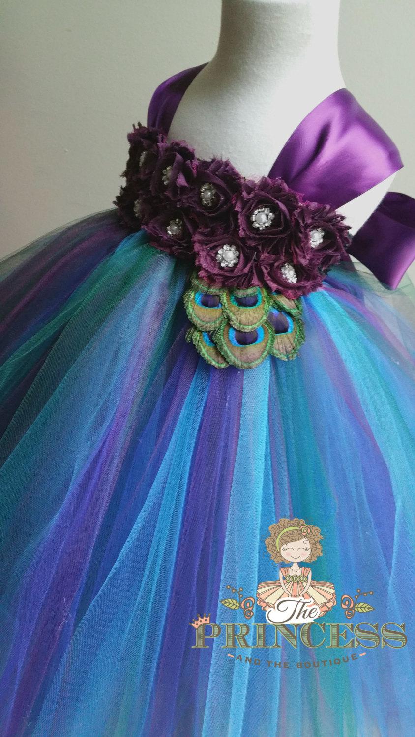 Mariage - peacock flower girl dress, flower girl dress, flower girl dress tulle, flower girl dress vintage, flower girl dress eggplant, tutu dress