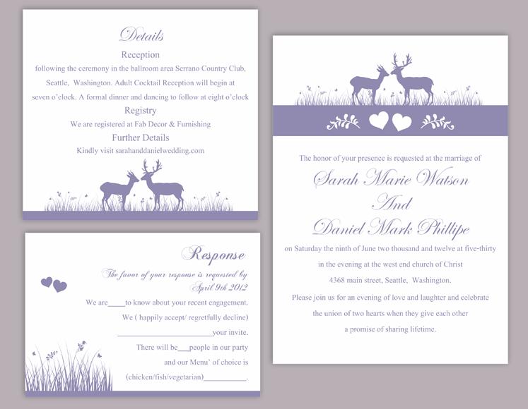 Свадьба - DIY Wedding Invitation Template Set Editable Text Word File Download Printable Reindeer Invitation Purple Wedding Invitation lavender invite