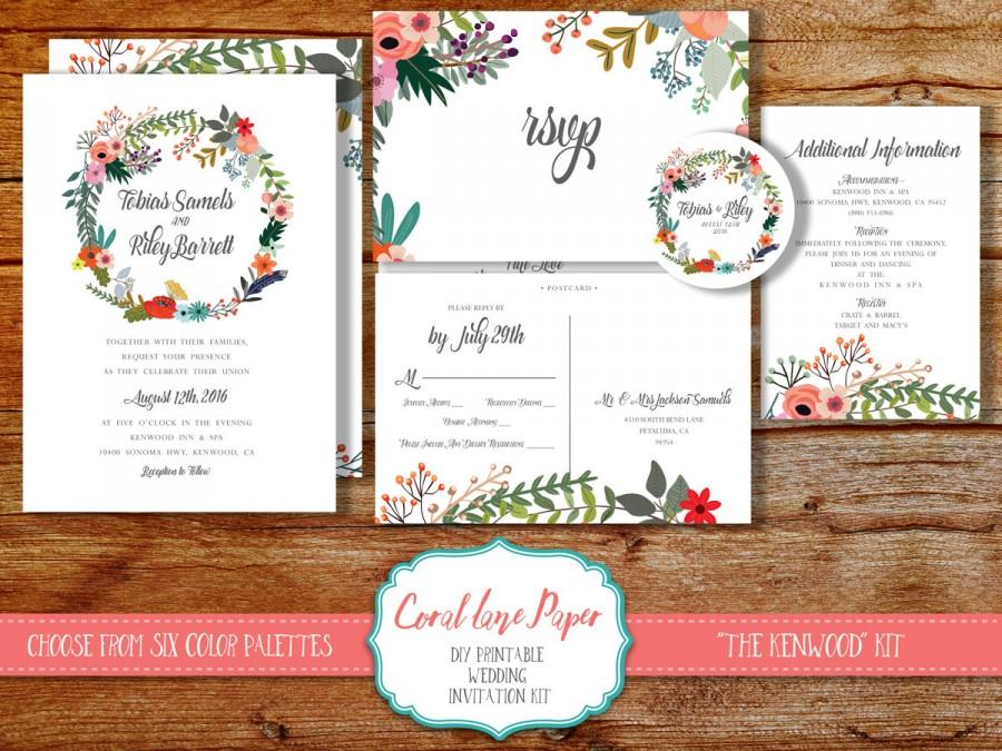 Boho Wedding Invitation Wreath Wedding Invitation Rustic Wedding