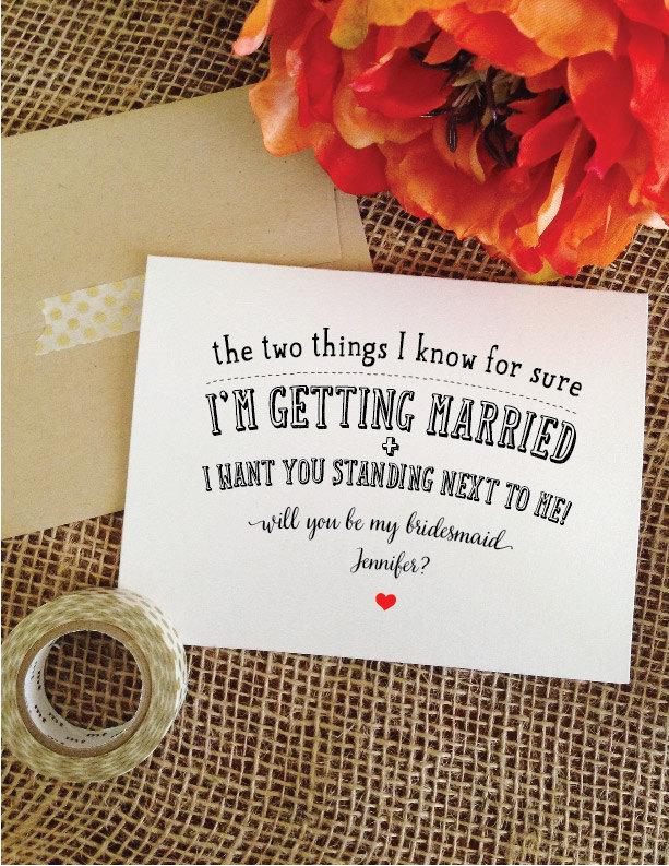 Mariage - SET of 6 Personalized Will you be my bridesmaid The Two Things - I'm getting married I want you standing next to me