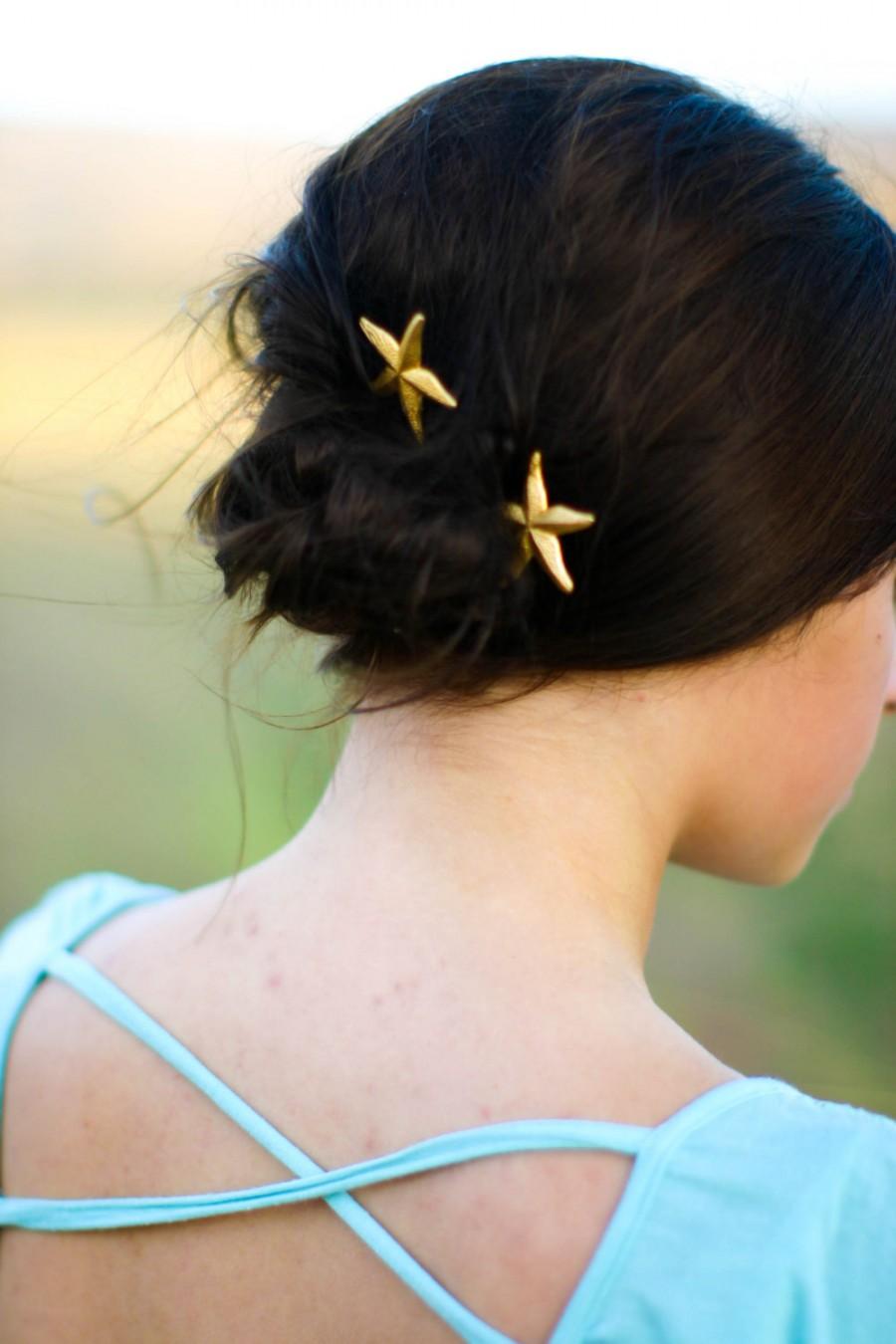 Wedding - Starfish Hair Pins Gold Starfish Hair Clips  Ocean Theme Bobby Pins Hair Clip Beach Themed Hair Pin Beach Wedding  Hair Barrette
