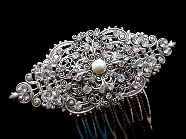 Wedding - Bridal hair comb, Wedding headpiece, Vintage hair clip, Antique silver hair comb, Rhinestone hair comb, Swarovski crystal hair piece