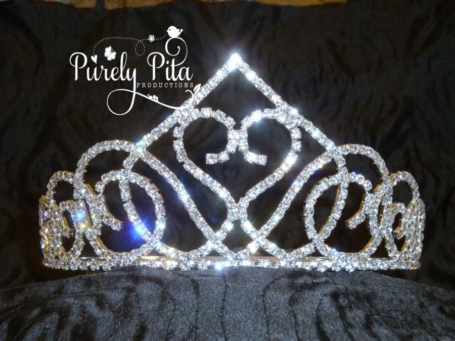 Mariage - Swan Heart Tiara. Silver Clear Rhinestone Pageant Headpiece . Large Crystal Tiara. Pageant Crystal Tiara .Flower Girl. Prom Crown