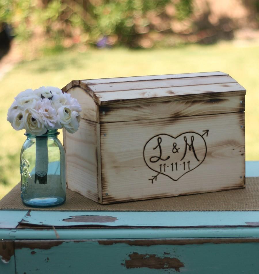 زفاف - Rustic Card Box Personalized Wedding Engraved Wood (Item Number 140232)