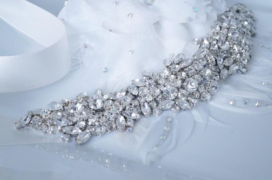 زفاف - SALE-Wedding Hair Accessory, Beaded Headband, Bridal Headband, Crystal Ribbon Headband