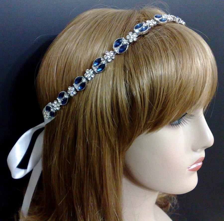 زفاف - Something Blue Bridal Crown, Rhinestone Tiara, Bridal Halo, Wedding Headband, Crystal Hair Wreath, SAPPHIRE