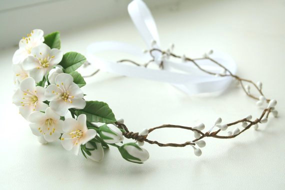 زفاف - Bridal flower crown, Bridal crown, Wedding flower crown, Bridal flower headpiece, floral bridal headpiece, apple blossom flower crown