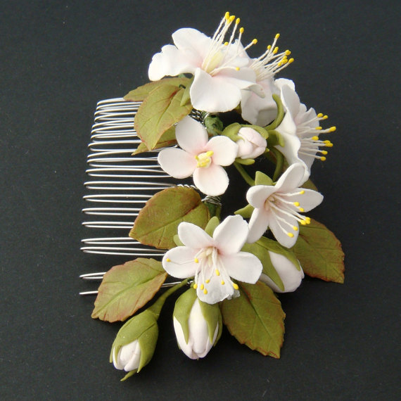 Hochzeit - Bridal flower comb - apple, cherry blossom. Bridal hair accessory. Wedding flower comb. Flower comb. Bridal comb. Flower hair accessory