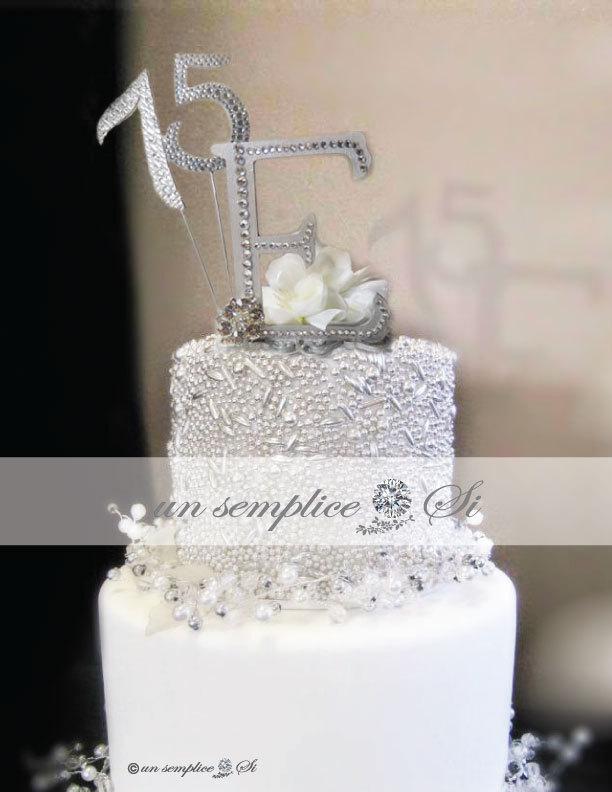 زفاف - Cake Topper Initials , Rhinestone