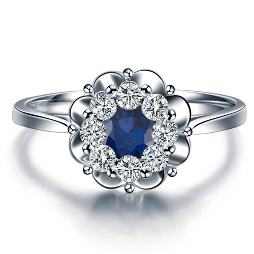 Wedding - Blue Sapphire Engagement Ring 14k White Gold with Diamonds September Birthstone