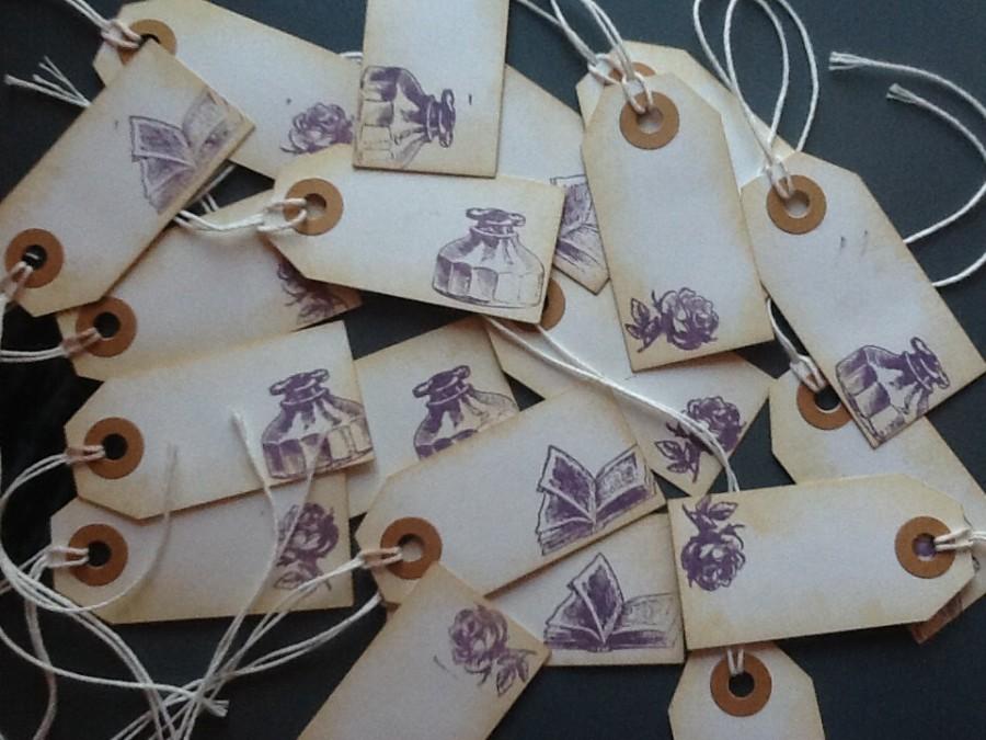 Mariage - Rustic book theme Tags for Favors, Thank you, Gift tags- lot of 50   Rustic, Boho, Library, Romance, escort cards, place cards, wedding
