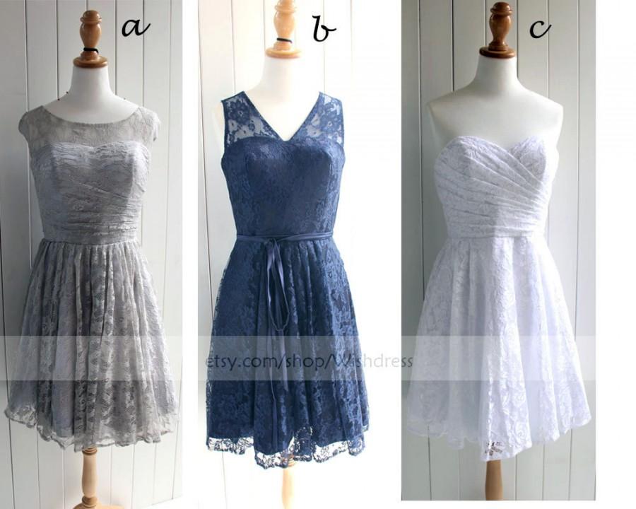 Mariage - V-neck Mismatch Lace Short Bridesmaid Dress/ Cocktail Dress/Short Prom Dress/ Short Formal Dress/ Homecoming Dress from wishdress
