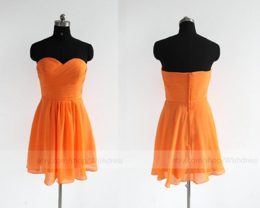 Свадьба - Handmade Sweetheart Orange Chiffon Knee Length Bridesmaid Dress/ Cocktail Dress/ Wedding Party Dress by wishdress