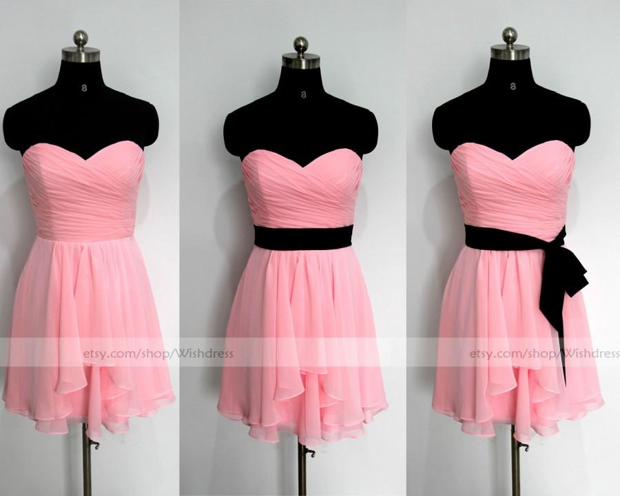 Hochzeit - New Arrival Custom Made Pink Chiffon Knee Length Bridesmaid Dress / Pink Homecoming Dress/ Wedding Party Dress / Short Prom Dress wishdress
