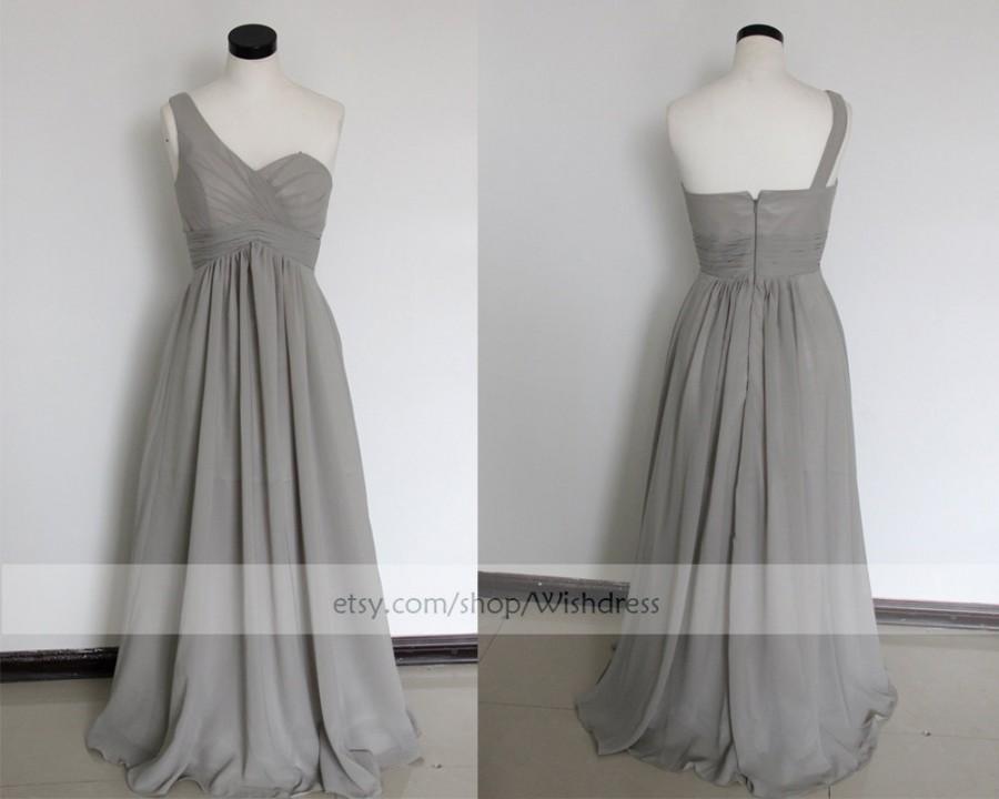 Свадьба - Custom Made Empire One Shoulder Silver Prom Dress/ Long Prom Dress/ One-shoulder Prom Dress/ Bridesmaid Dress/ Evening Dress by wishdress