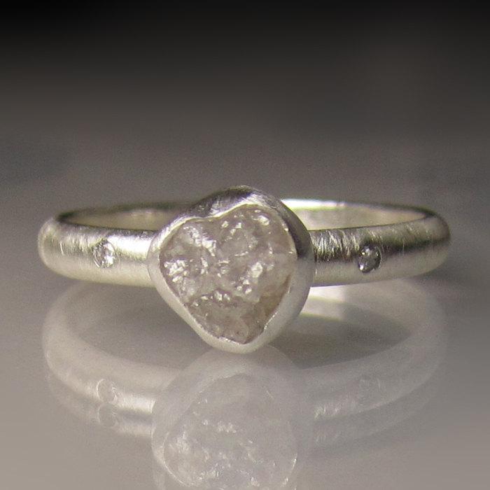 زفاف - Raw Diamond Engagement Ring,  Recycled Palladium Sterling, White Rough Diamond Ring, Uncut Diamond Ring