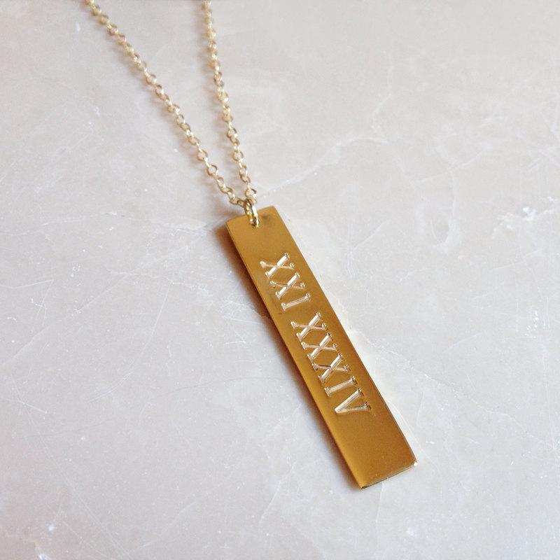 Mariage - Engraved Bar Necklace,Roman Numeral Vertical Bar Necklace,Personalized Vertical Bar Necklace,Sterling Sliver Vertical Bar Charm,Bar Jewelry