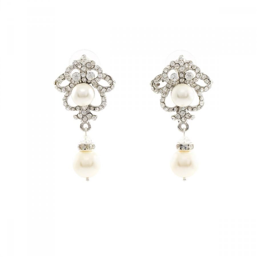 Hochzeit - Bridal  Earrings, Vintage Wedding Earrings , Wedding Jewelry , Ivory Pearl Earrings , Bridal Crystal Earrings , Dangle Wedding Earrings