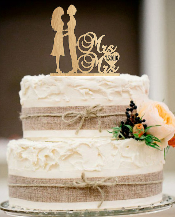 زفاف - Same Sex Cake Topper,lesbian Cake Topper,Mrs and Mrs Wedding Cake Topper, Wedding Silhouette Couple Cake Topper,Rustic Wedding Cake Topper