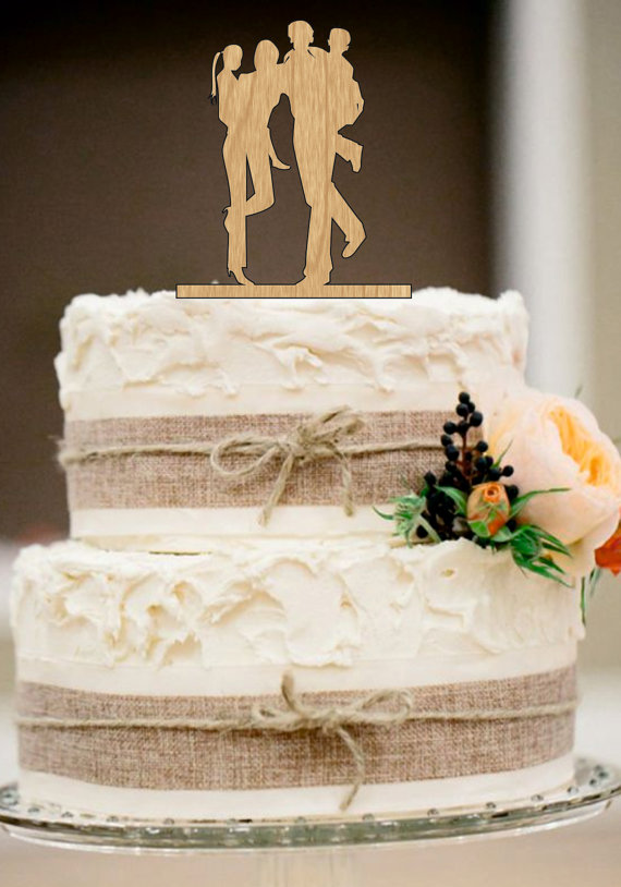زفاف - family Wedding Cake Topper,Bride and Groom with little girl and little boy silhouette,Unique wedding cake topper,Rustic Wedding cake toppe