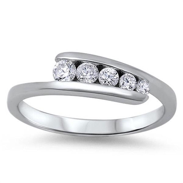 زفاف - Hot Item New Design Solid 925 Sterling Silver Bypass Wrap Journey Ring 1.00 Carat Round Clear Russian Diamond CZ Promise Engagement Ring