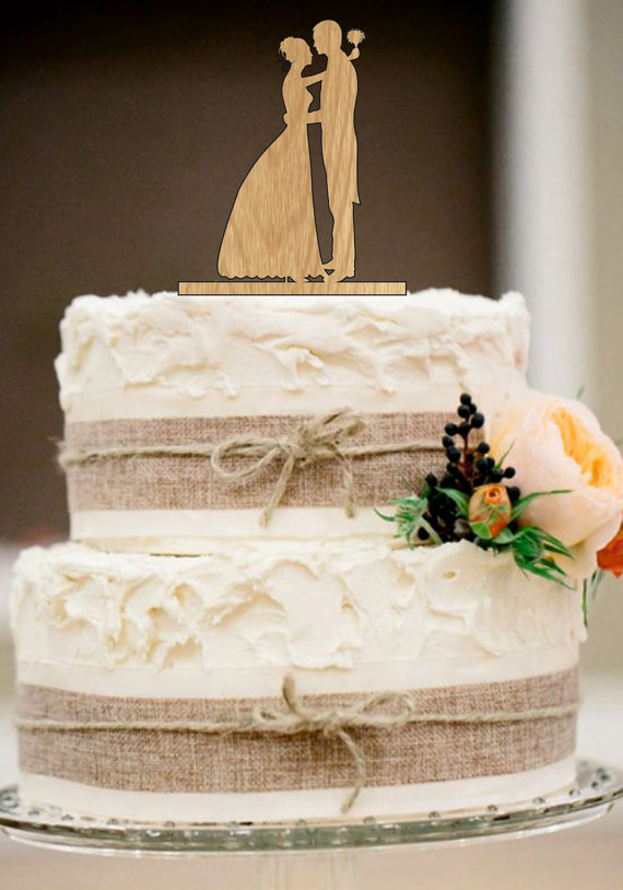 Hochzeit - bride and groom silhouette wedding cake topper,funny cake topper,rustic wedding cake topper,unique wedding cake topper,wedding decor