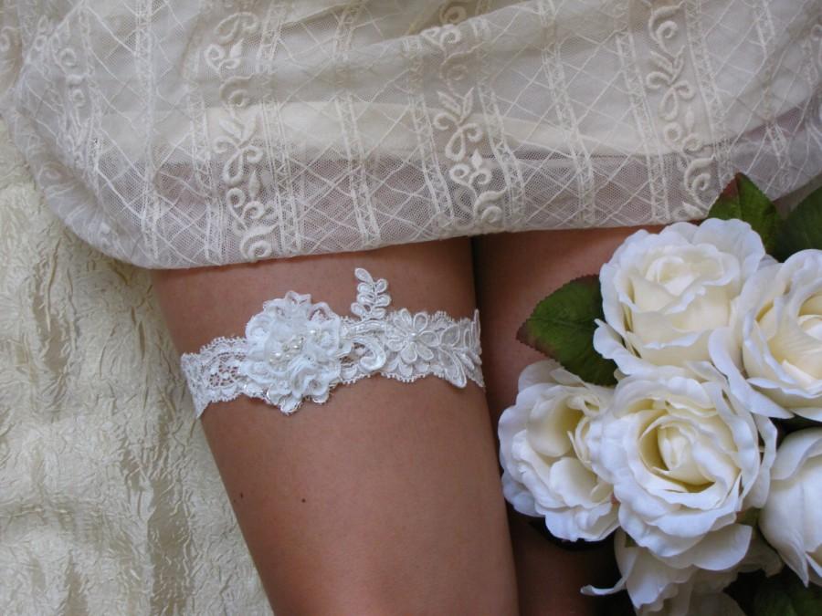 Mariage - NOA Style- Lace Wedding Garter, Bridal lace garter, Wedding lace garter, Shabby Chiffon Garter, White lace garter, Bridal white garter