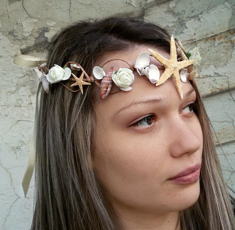 زفاف - Starfish Hair Accessories, Seashell hairpiece, beach wedding hair accessory, bridal hairpiece  with flower pearl, starfish crown