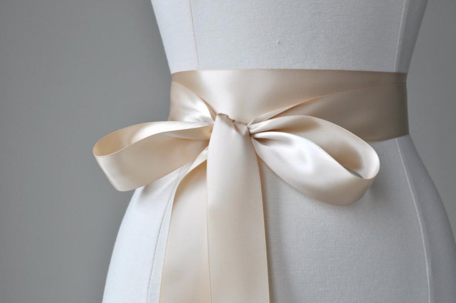 Wedding - CHAMPAGNE Bridal Belt - Romantic Luxe Satin Ribbon Sash - Wedding Sashes