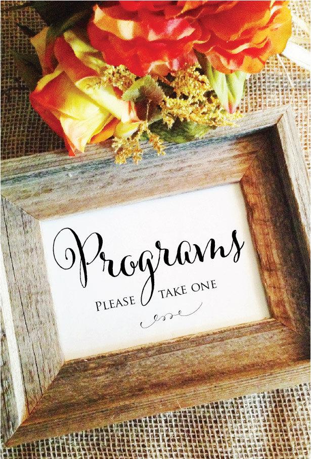 Mariage - Wedding program sign- Programs Please take one  (Frame NOT included)