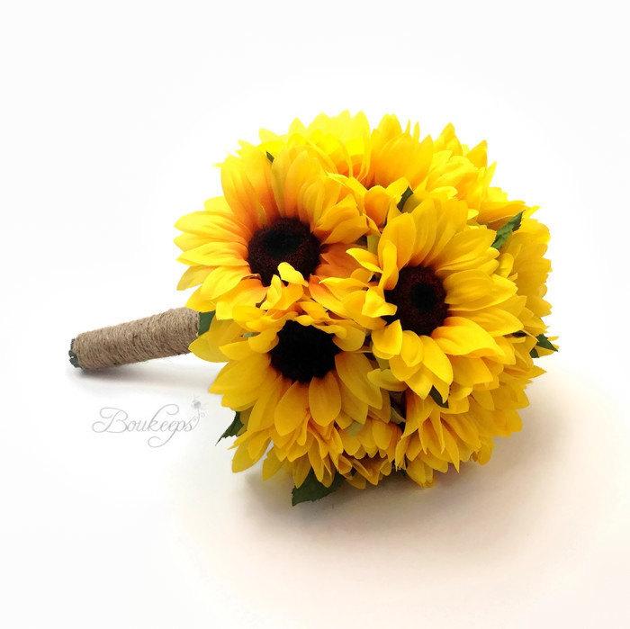 Wedding - Sunflower Bouquet, Sunflower Bridesmaid / Bridal Bouquet with Twine, Sunflower Bridal Bouquet, Sunflower Bridesmaid Bouquet