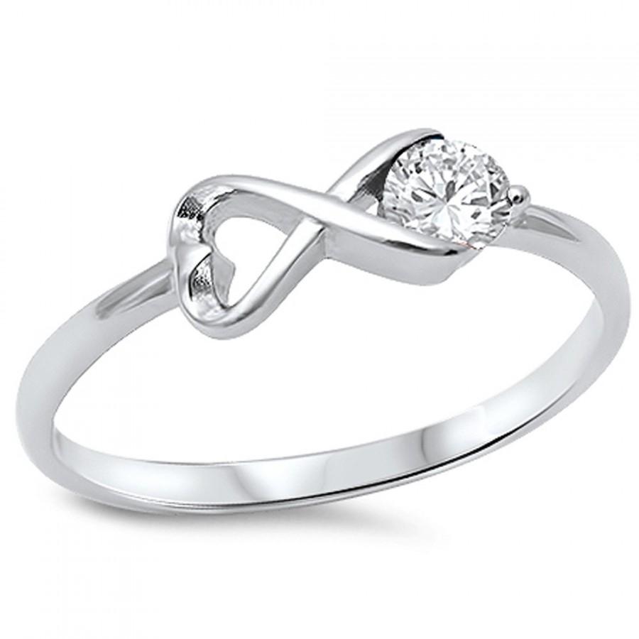 Mariage - Heart Infinity Knot Crisscross Crossover Promise Ring 925 Sterling Silver Round Russian Diamond CZ Infinity Heart Petite Dainty Ring Gift