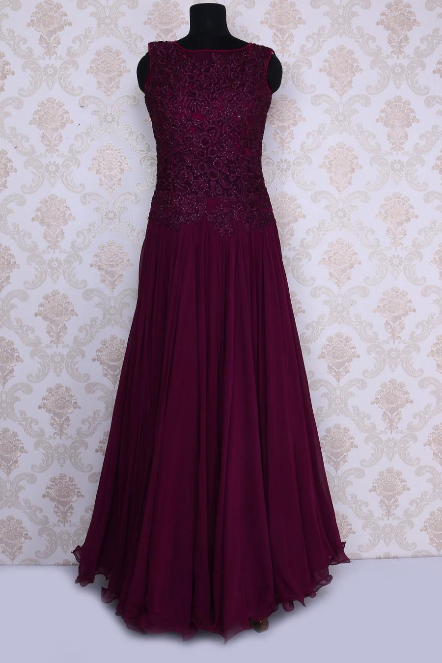 Mariage - Dark purple alluring thread work and georgette embellished gown