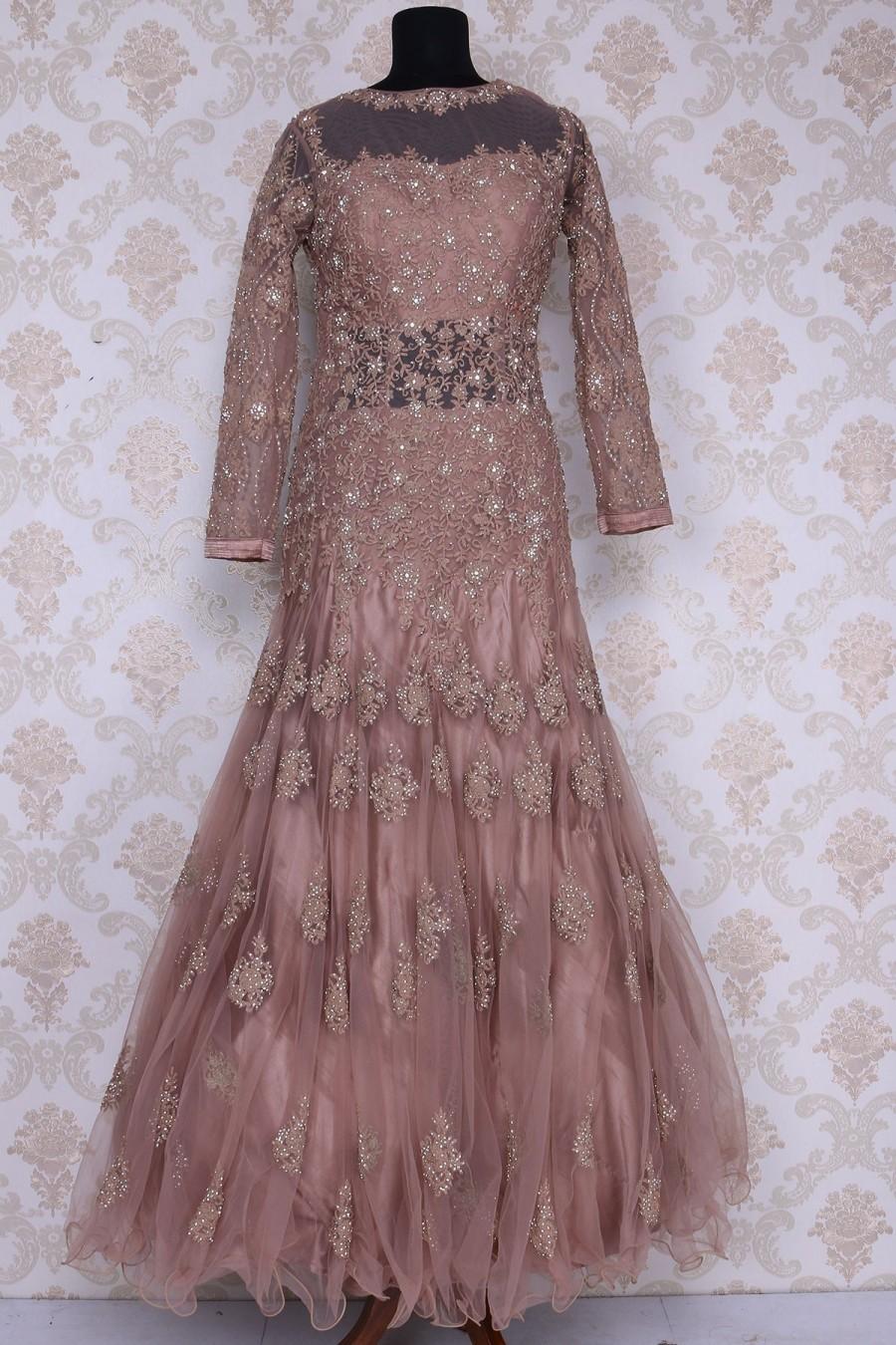 Wedding - Light brown floor length stylish net gown