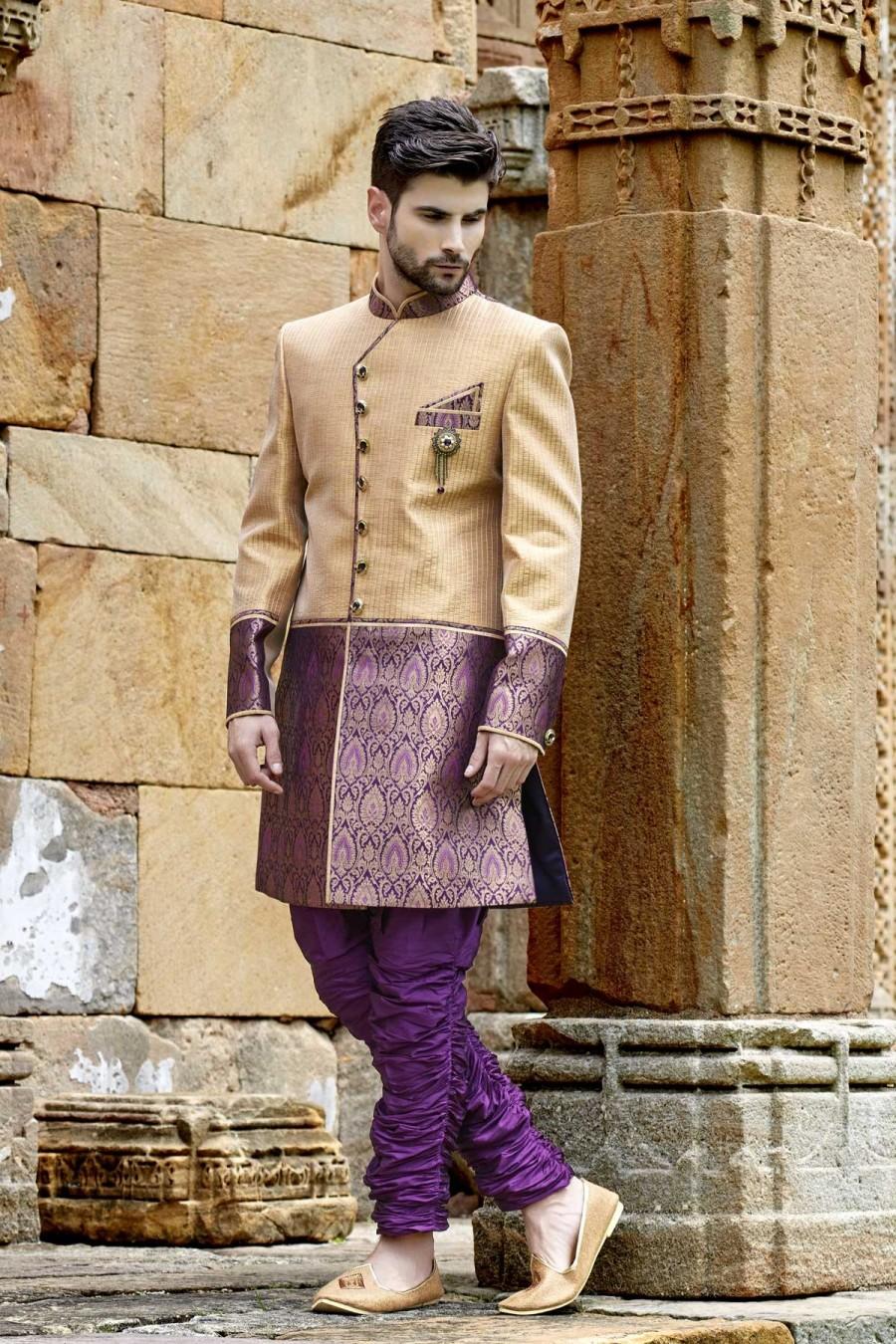 Hochzeit - Gold & purple khinkwab & banarasi silk ethereal jodhpuri Sherwani