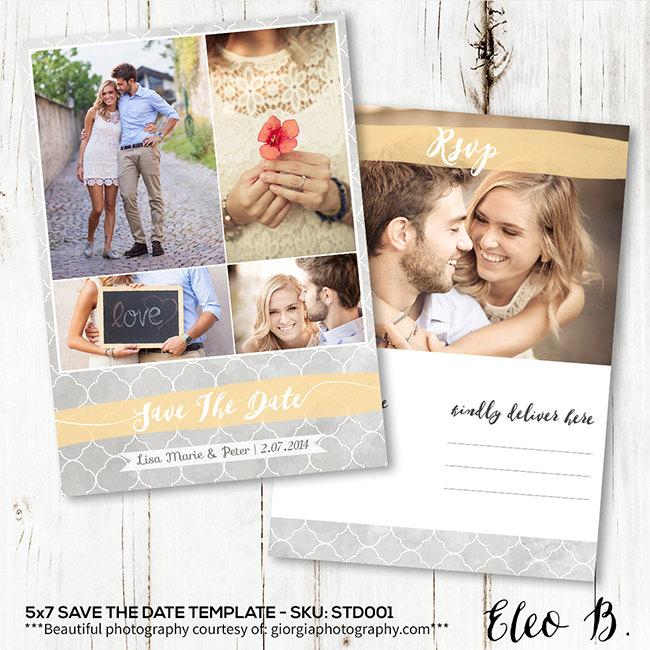 Wedding - 5x7 Save The Date Postcard Template - Engagement Announcement - Wedding Invitation - Photoshop Template - STD001 - instant download