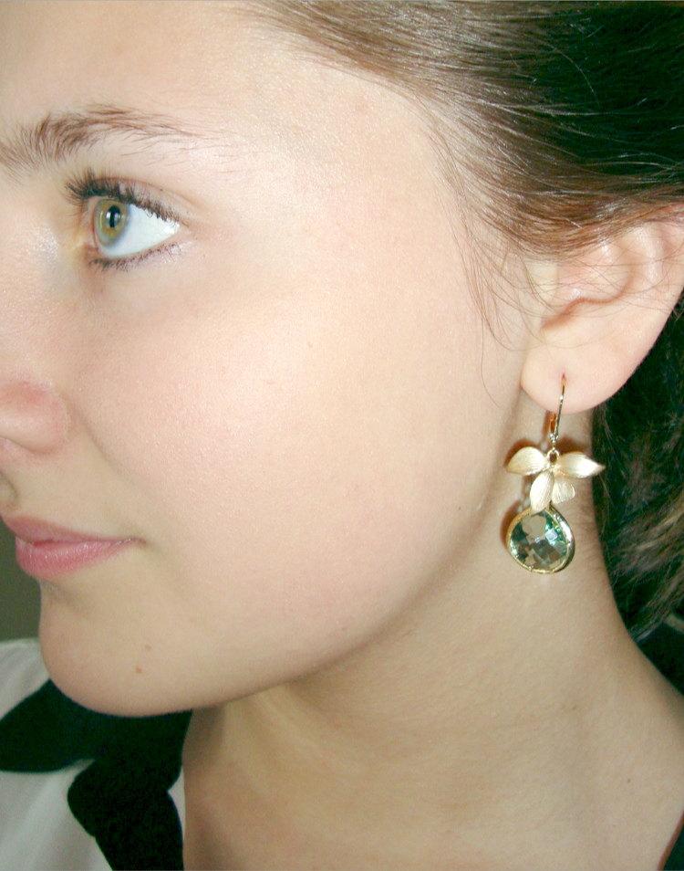 زفاف - Mint orchid jewelry, mint jewelry, orchid jewelry, wedding orchid jewelry, mint earrings with orchid,mint jewelry