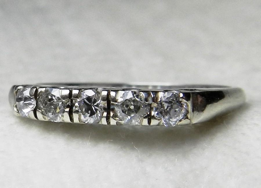 زفاف - Antique Wedding Band Old European Cut .50 Ct Diamond Wedding Band 14K Stacking Ring Antique Diamond Stack Ring OEC