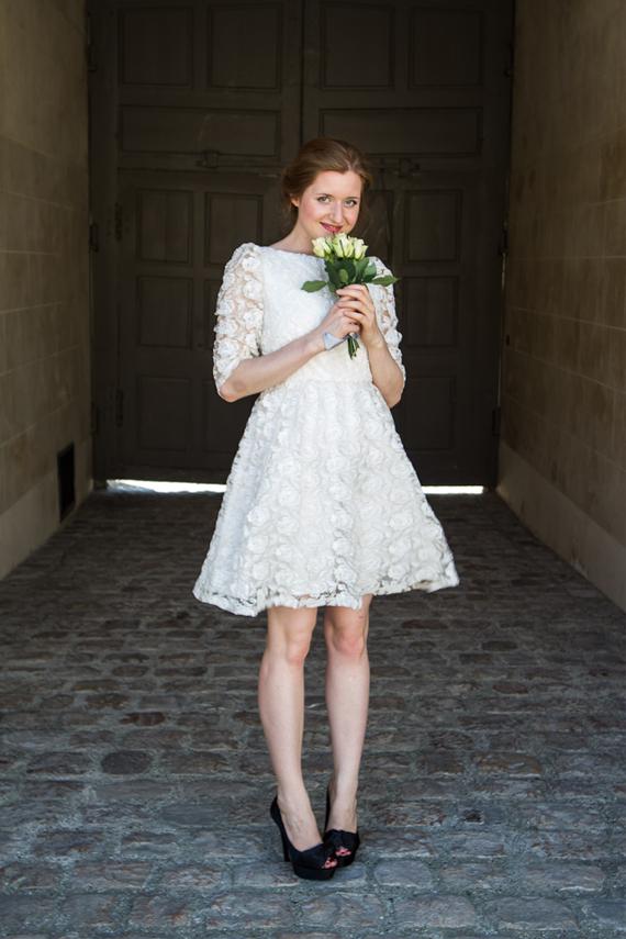 Свадьба - Short wedding dress/ Retro lace wedding dress with sleeves/ Long sleeves short lace wedding dress/ Robe de mariée courte Alesandra Paris