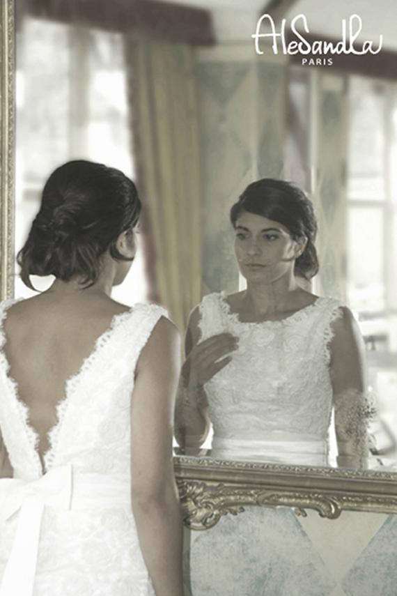 Hochzeit - Low back wedding dress/ Lace wedding dress with open back/ 1930s vintage style wedding dress V back/ Robe de mariée dentelle Alesandra Paris